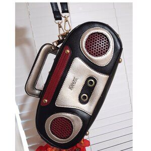 Lui Sui Boom Box Crossbody Shoulder Bag Red Black Gold